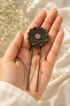 Silver oxidised lotus hair pin, jewellery hair accessory