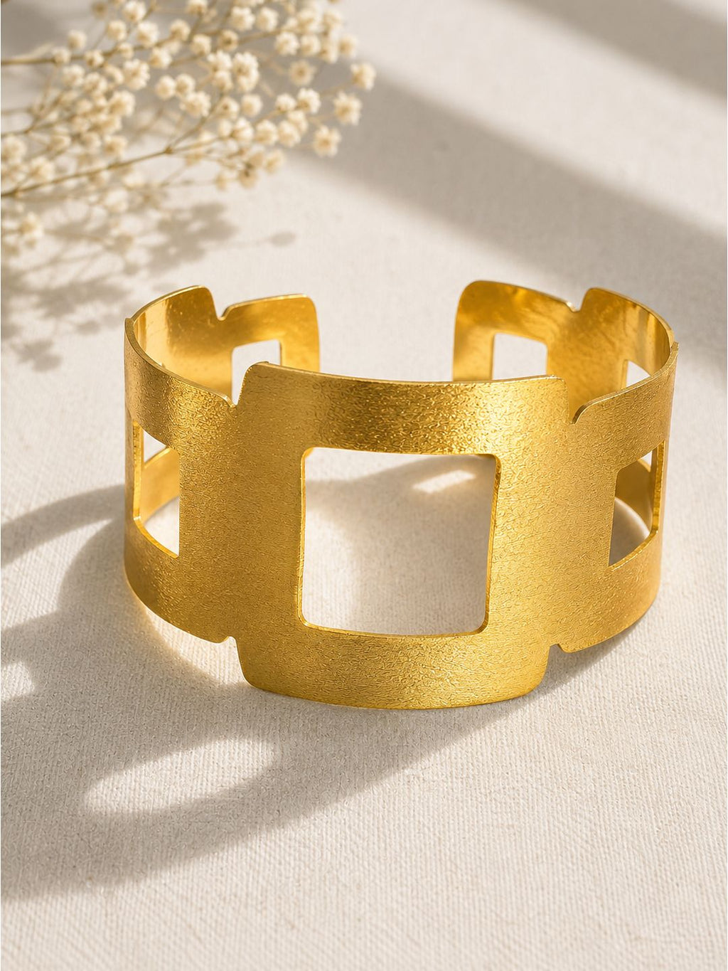 Brass matt finish broad square cuff handcuff, jewellery accessory