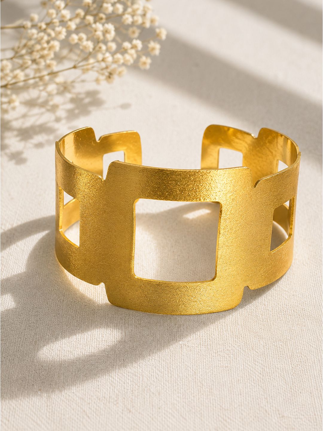 Brass matt finish broad square cuff handcuff, jewellery accessory