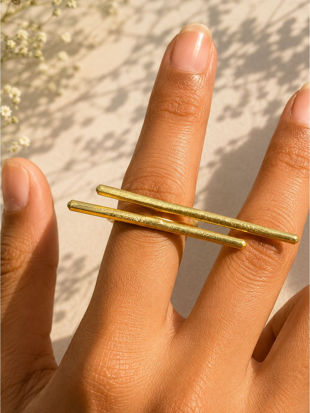 Brass parallel bars ring, jewellery accessory