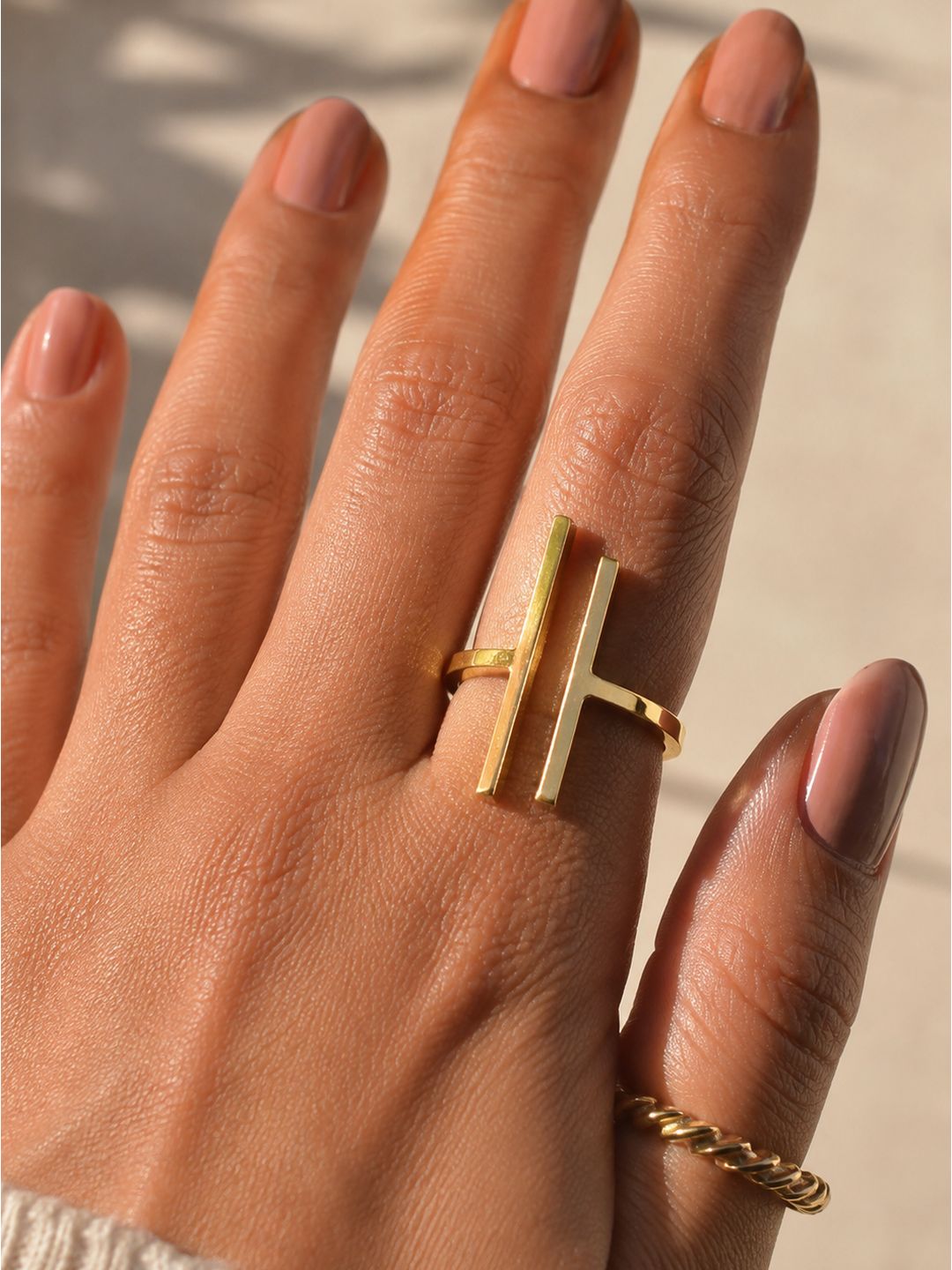 Brass parallel lines ring, jewellery accessory