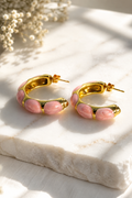 Pink Gold Enameled Hoops