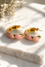 Pink Gold Enameled Hoops