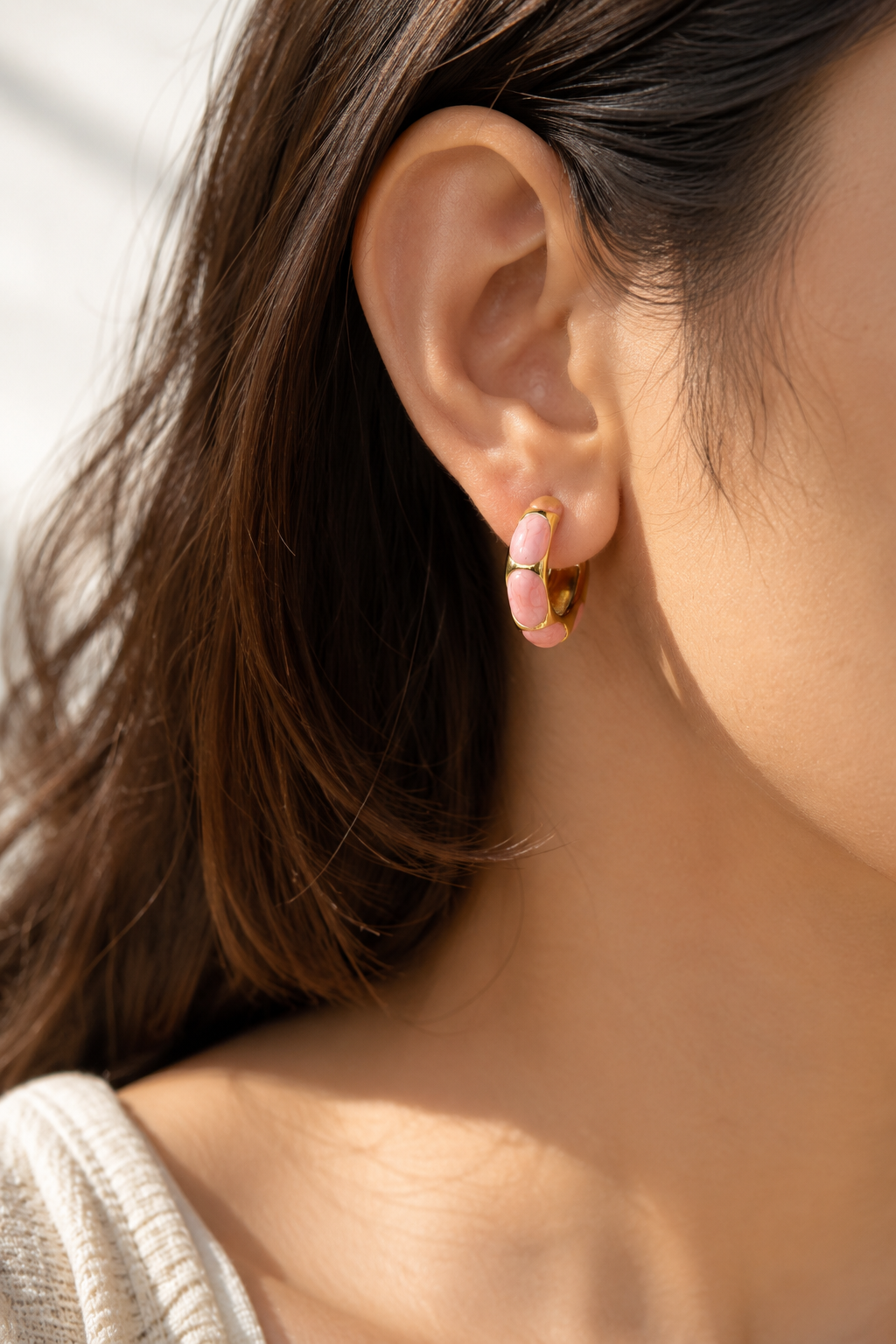 Pink Gold Enameled Hoops