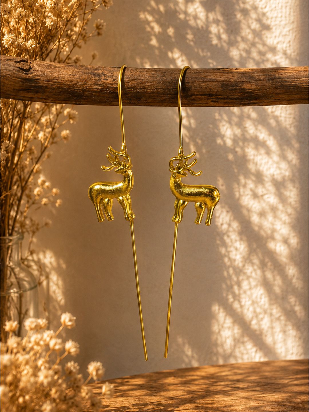 Brass reindeer earpin earrings, jewellery accessory