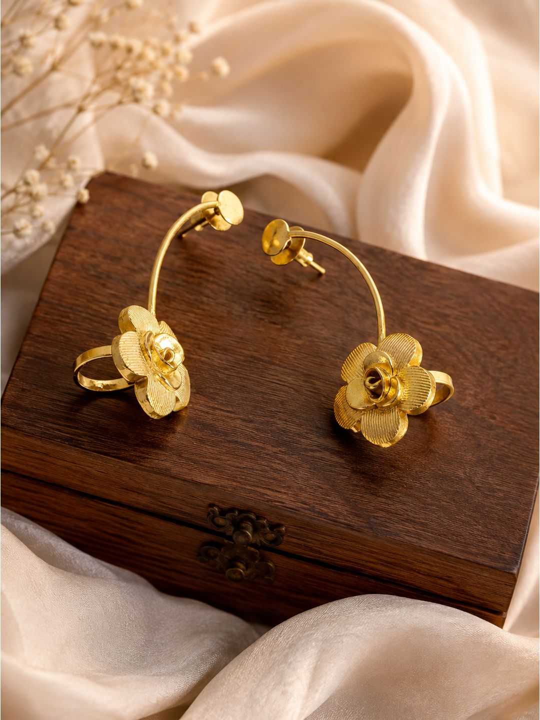 Brass rose earcuffs earrings, jewellery accessory