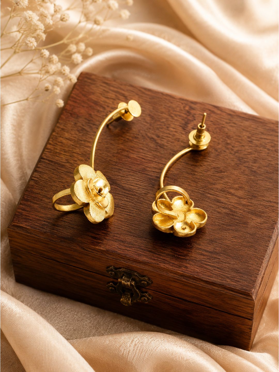 Brass rose earcuffs earrings, jewellery accessory