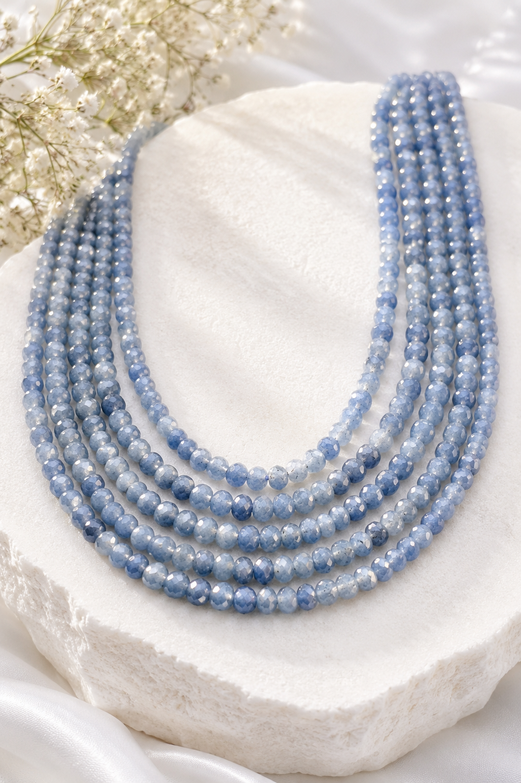 Sapphire Onyx Rondelle Beads Seven Layer Neckpiece