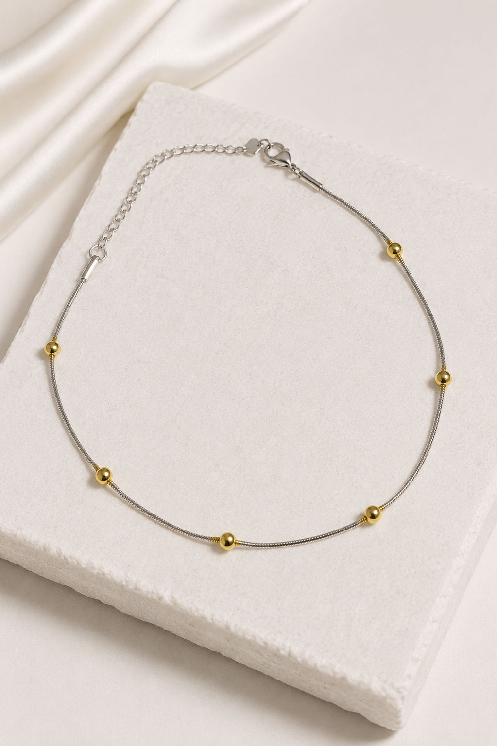 Silver with Gold Beads Anklet