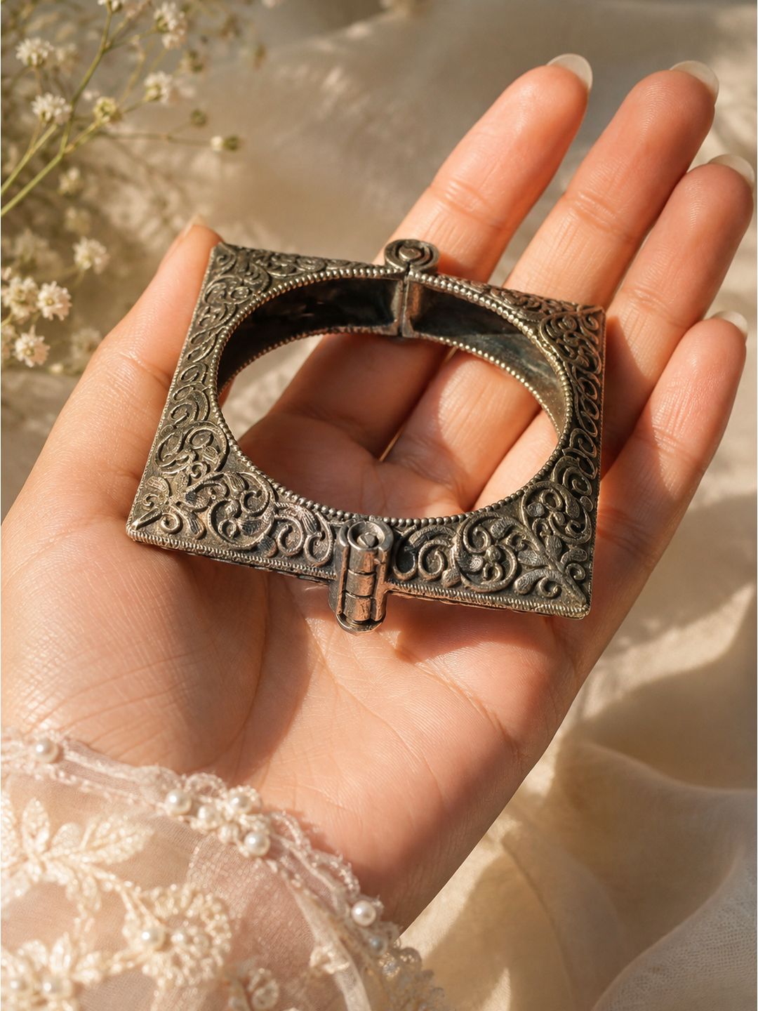 Oxidised brass square oxd bangle handcuff, jewellery accessory