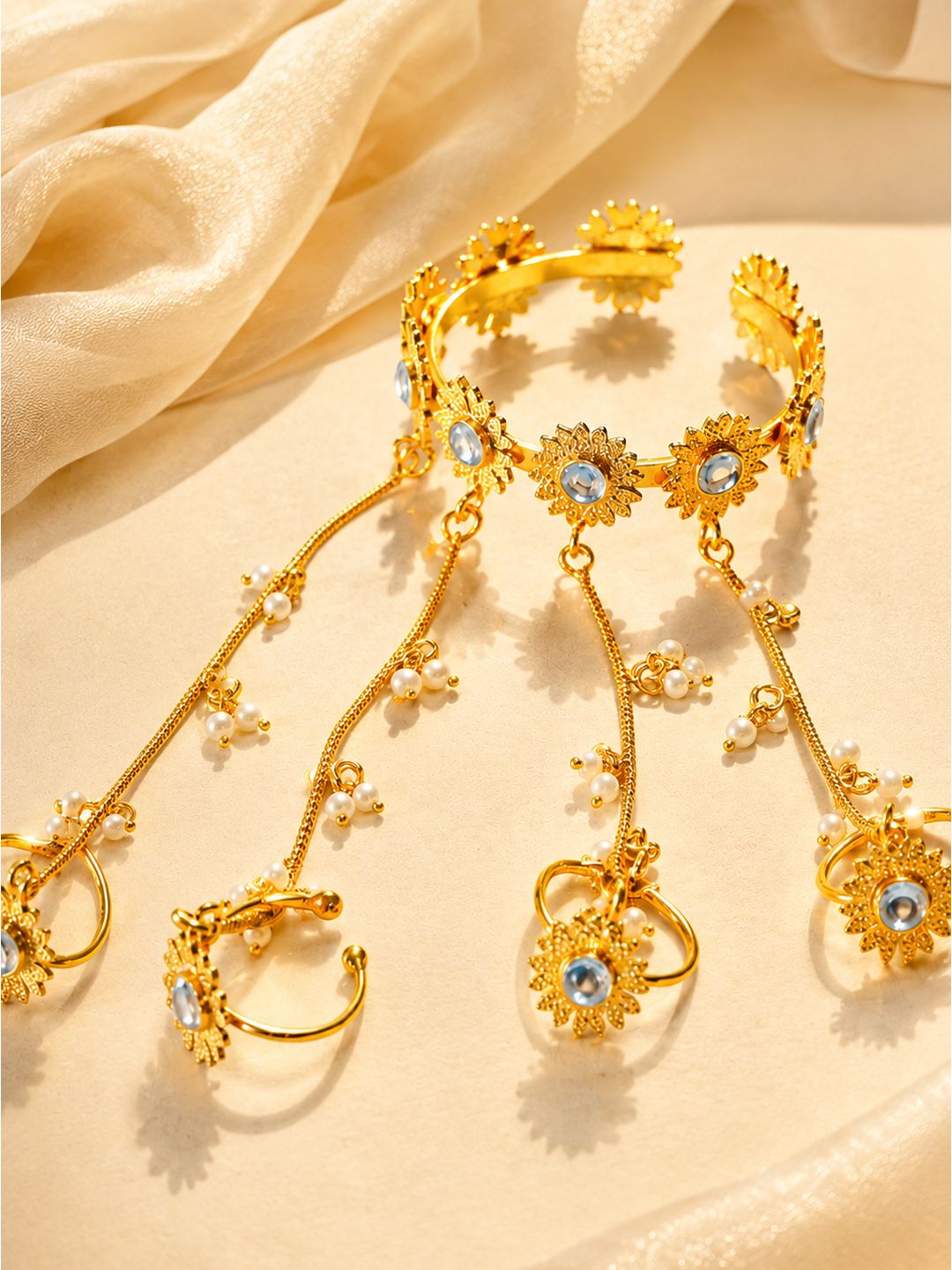 Brass sunflower stone studded haathphool, jewellery accessory