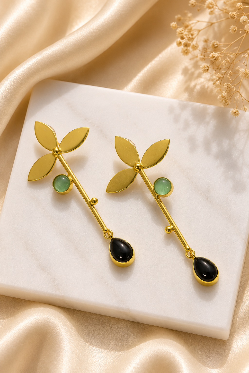 Three Petal Leaf Long Earring