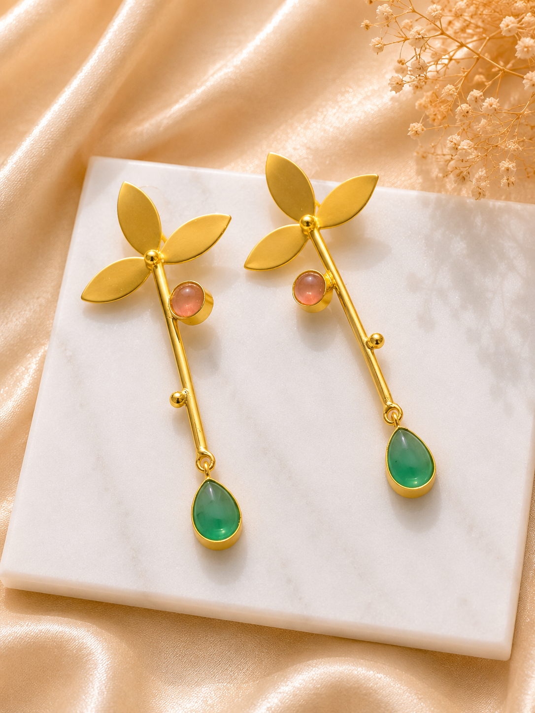 Three Petal Leaf Long Earring