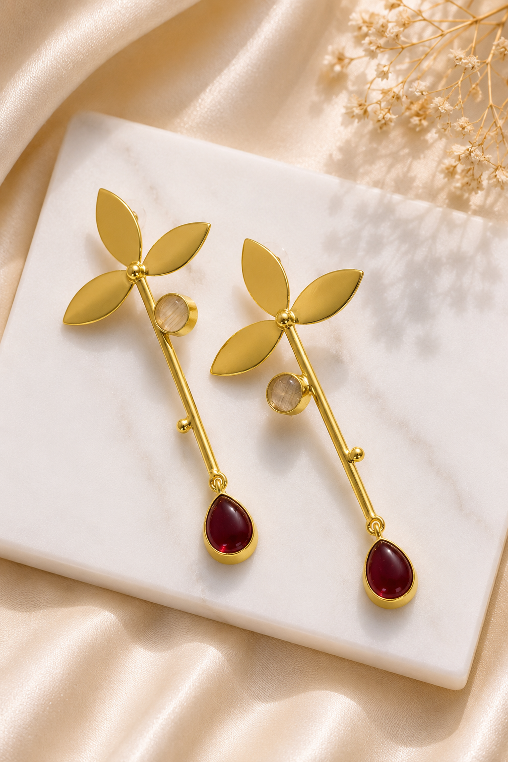 Three Petal Leaf Long Earring