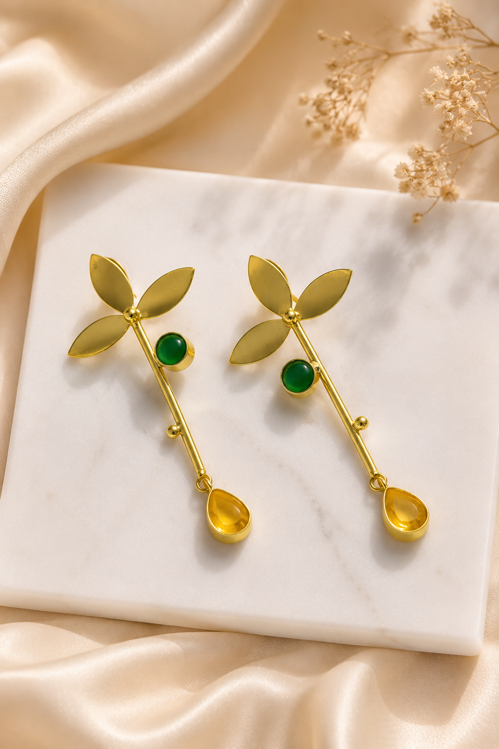 Three Petal Leaf Long Earring