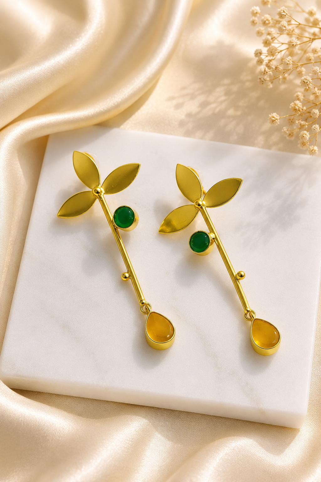 Three Petal Leaf Long Earring