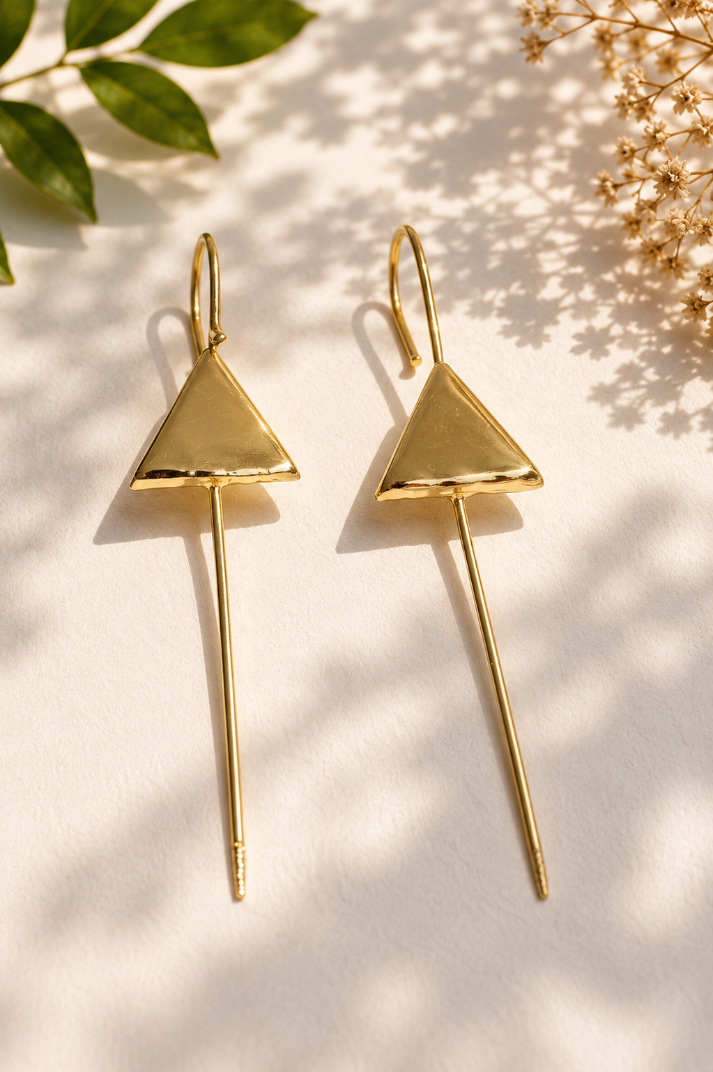 Brass triangles earpin earrings, jewellery accessory