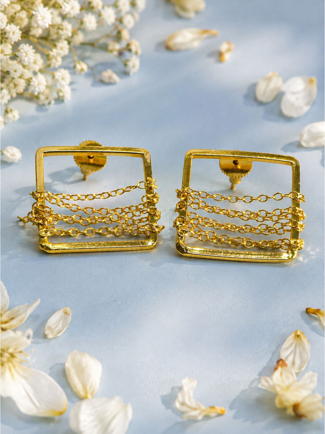 Brass wired rectangular studs, jewellery accessory