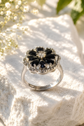 Black Flower Silver Ring