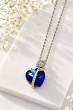 Blue Sapphire Heart with Crystal Rose