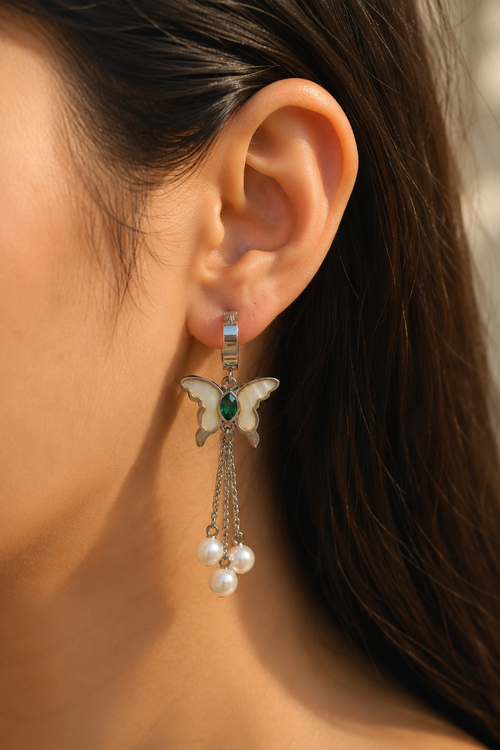 Anti-tarnish butterfly mop dangler earrings, jewellery accessory