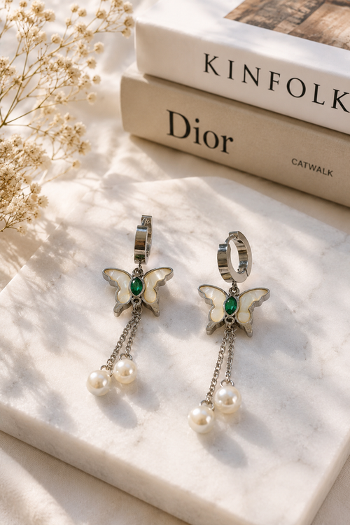 Anti-tarnish butterfly mop dangler earrings, jewellery accessory