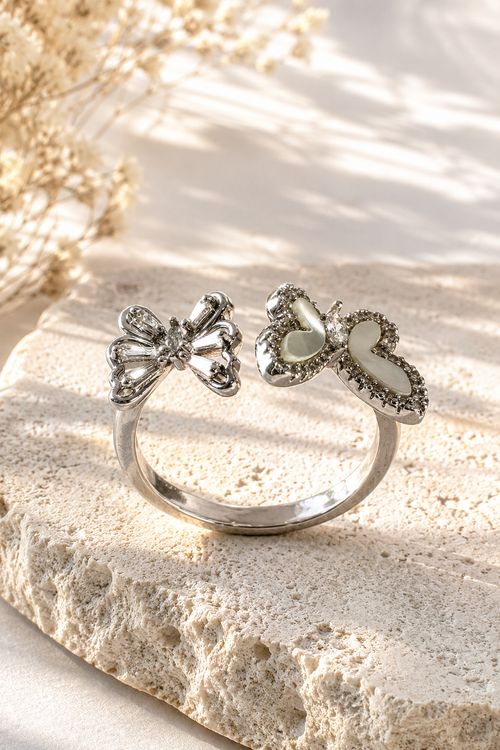 Anti-tarnish stainless steel butterfly mop with a bow ring, jewellery accessory