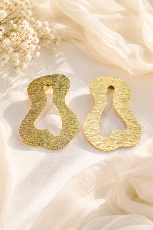 Gold-plated brass chunky geometric dangler earrings, jewellery accessory