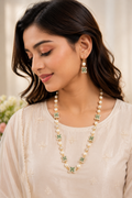 Clover Shaped Pearl and Green Victorian Neckpiece Set