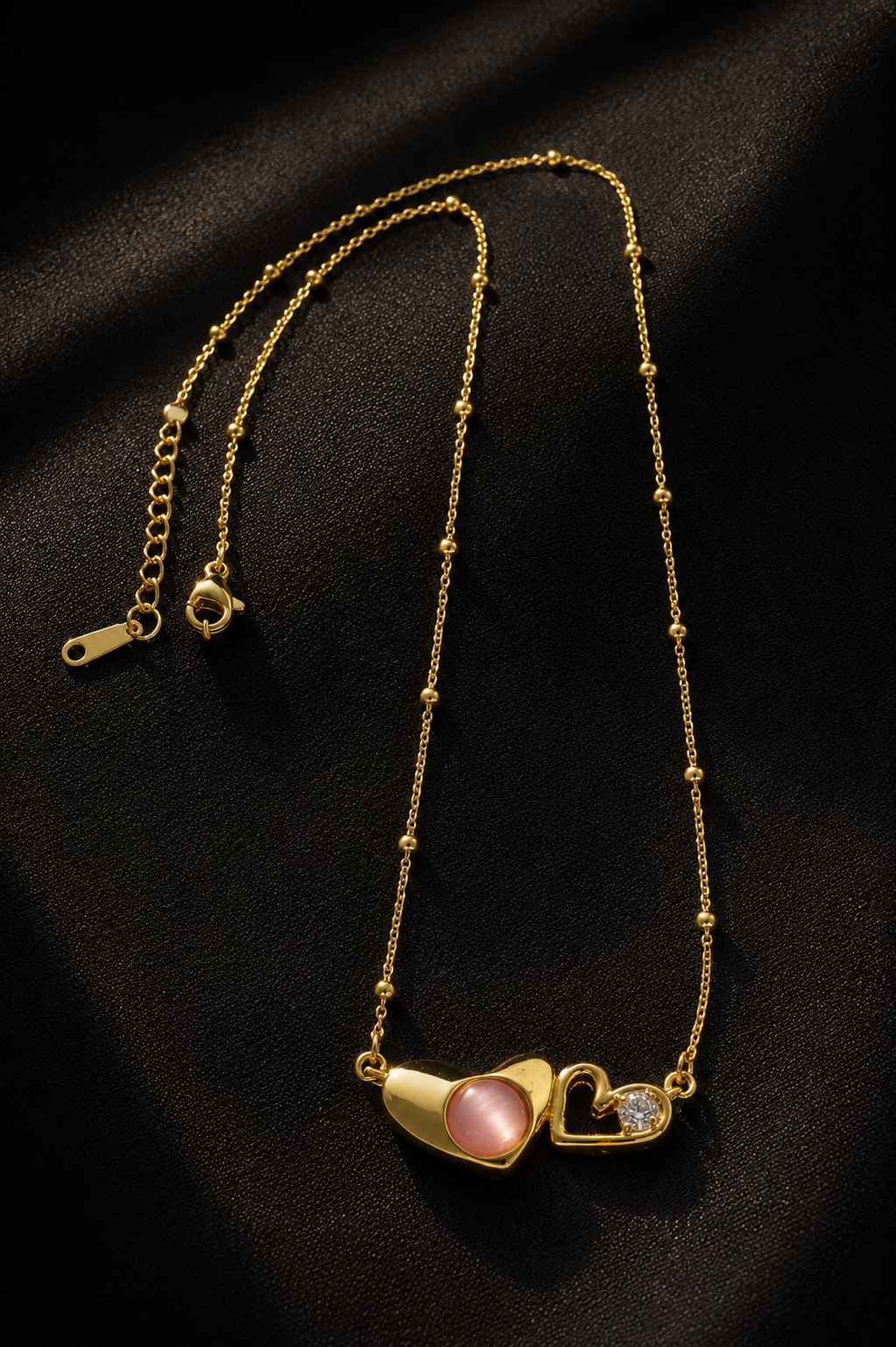 Double Hearts in Beaded Chain