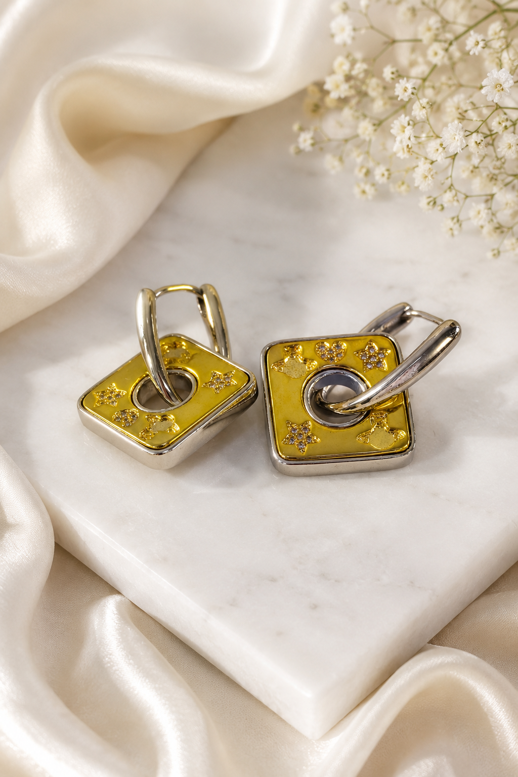 Double Tone Square Hoops