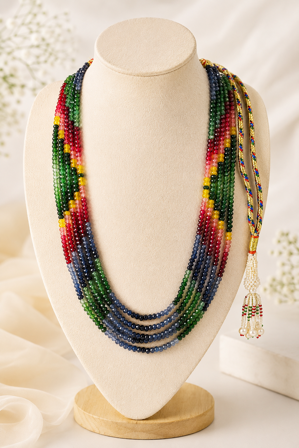 Five Layers Multicolored Semi-Precious Stones Neckpiece