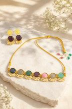 Multicolored Pearls Brass Choker Set