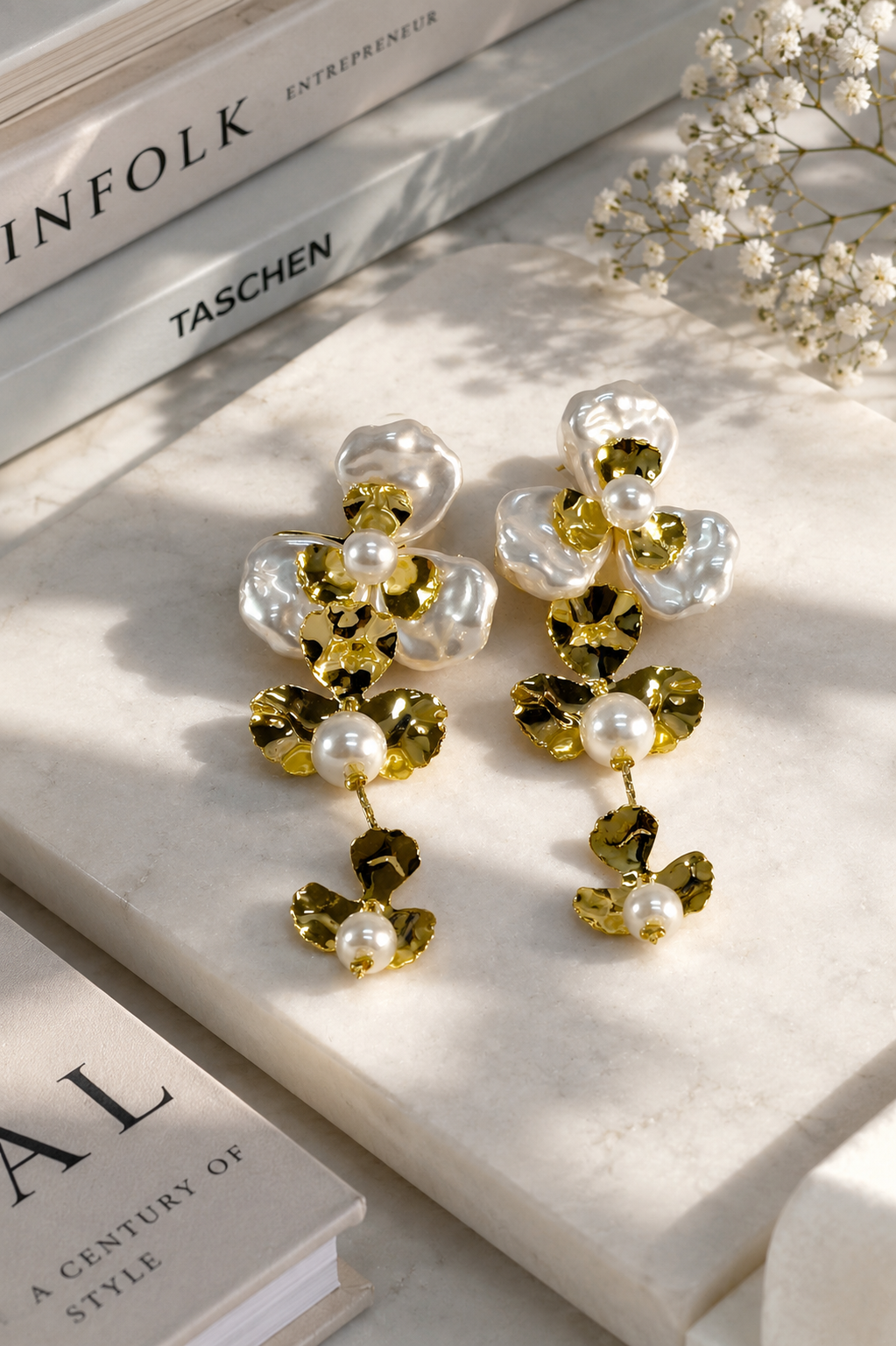 Pearl Flower Long Danglers