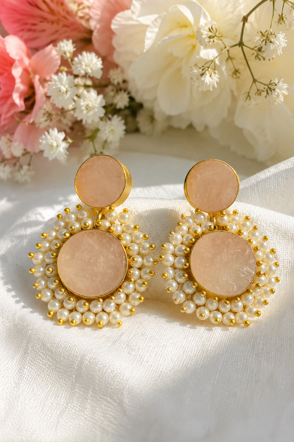 Pearl Studded Uncut Stones Danglers
