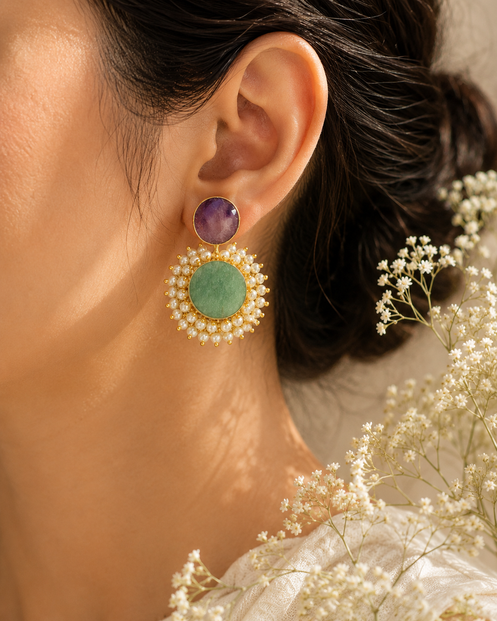 Pearl Studded Uncut Stones Danglers