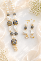 Pearl White and Blue Jadau Stone Neckpiece Set