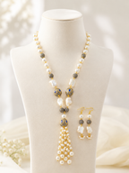 Pearl White and Blue Jadau Stone Neckpiece Set