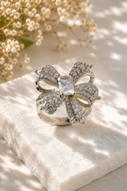 Silver Crystal Big Flower Ring