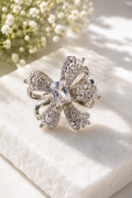 Silver Crystal Big Flower Ring