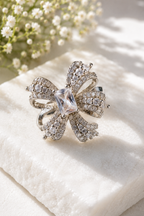 Silver Crystal Big Flower Ring