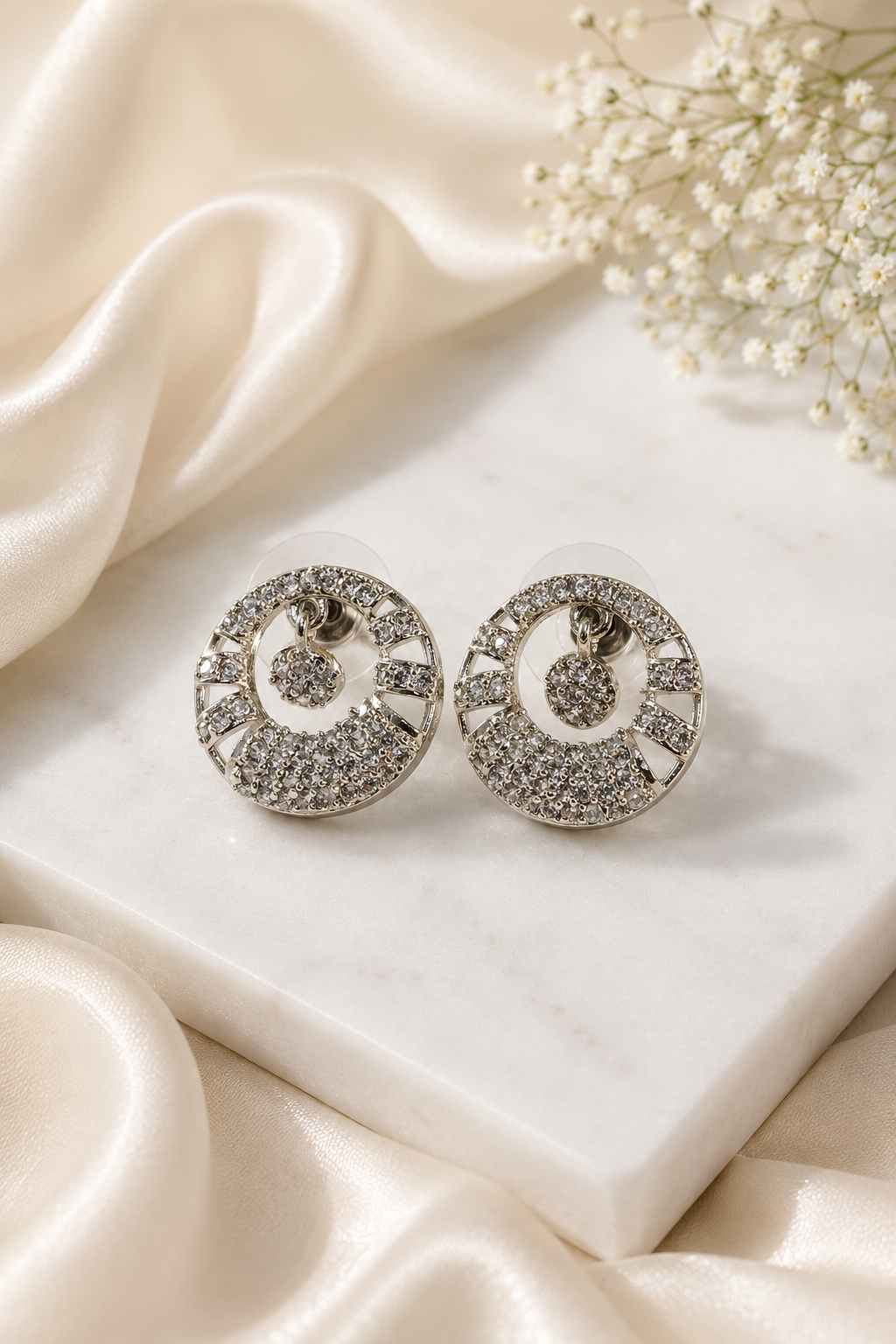 Silver Stones Drop Stud