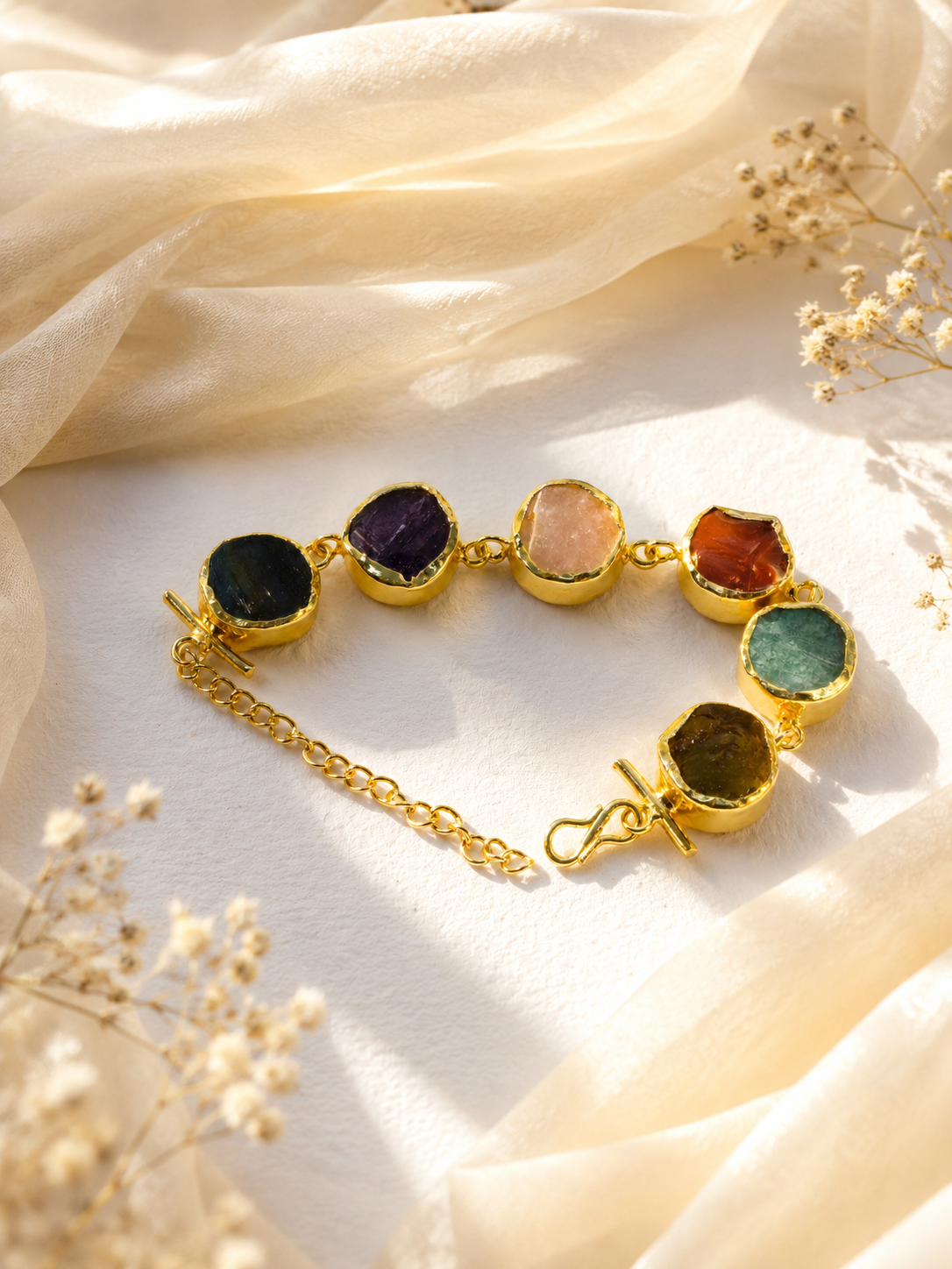 Uncut Multi Stones Chain Bracelet