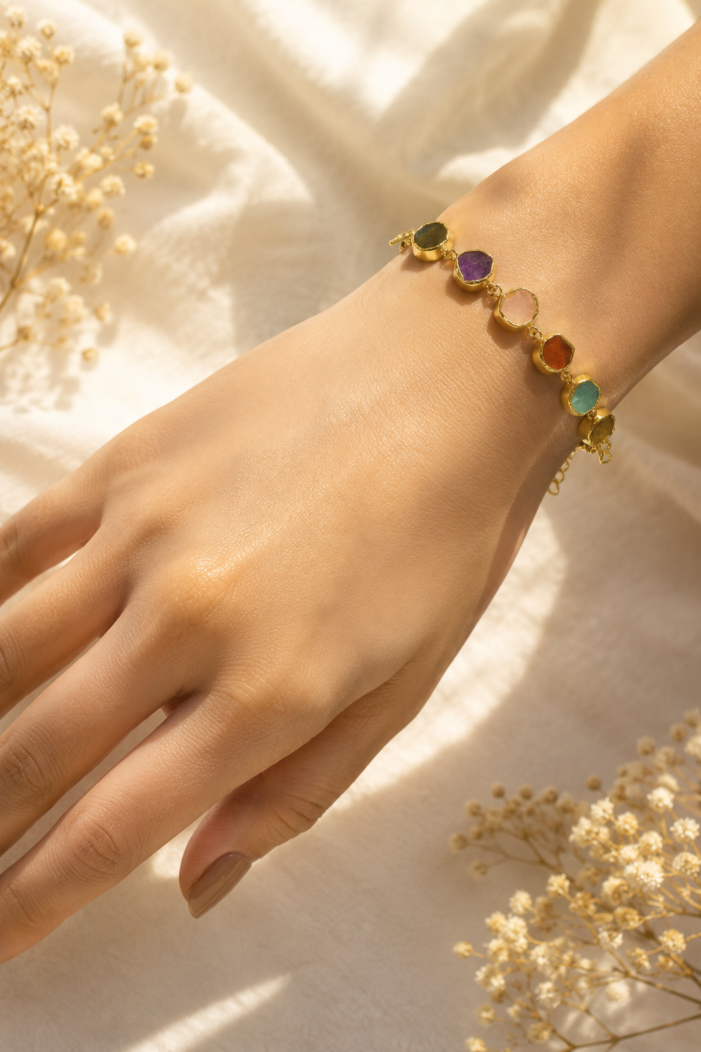 Uncut Multi Stones Chain Bracelet