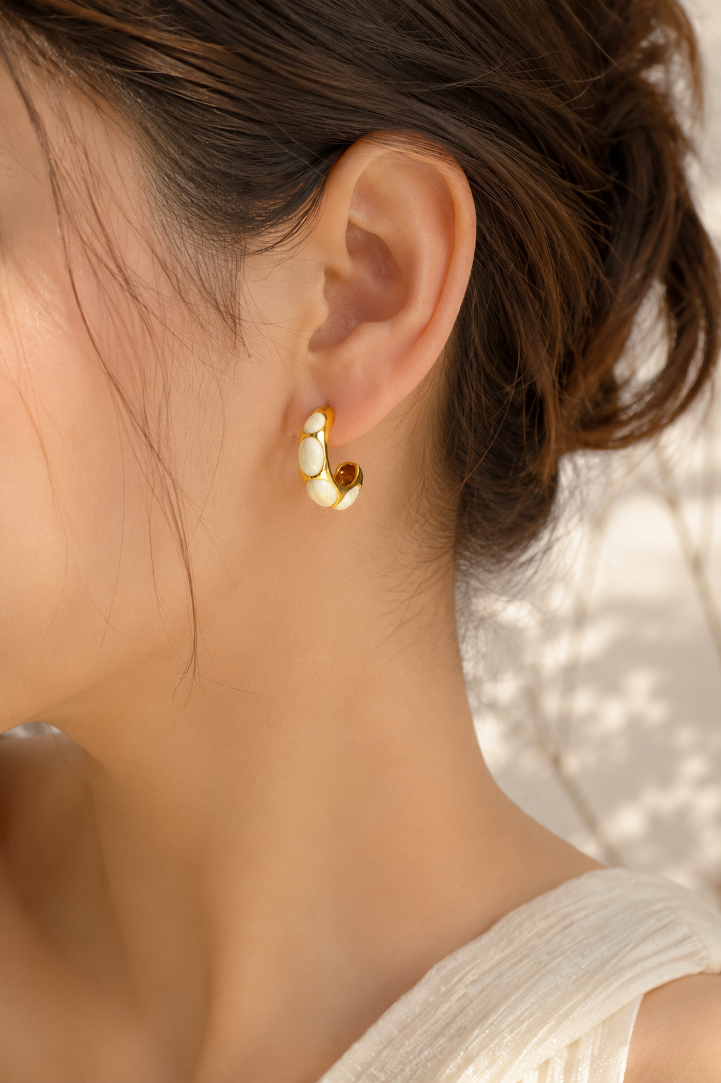 White Gold Enameled Hoops